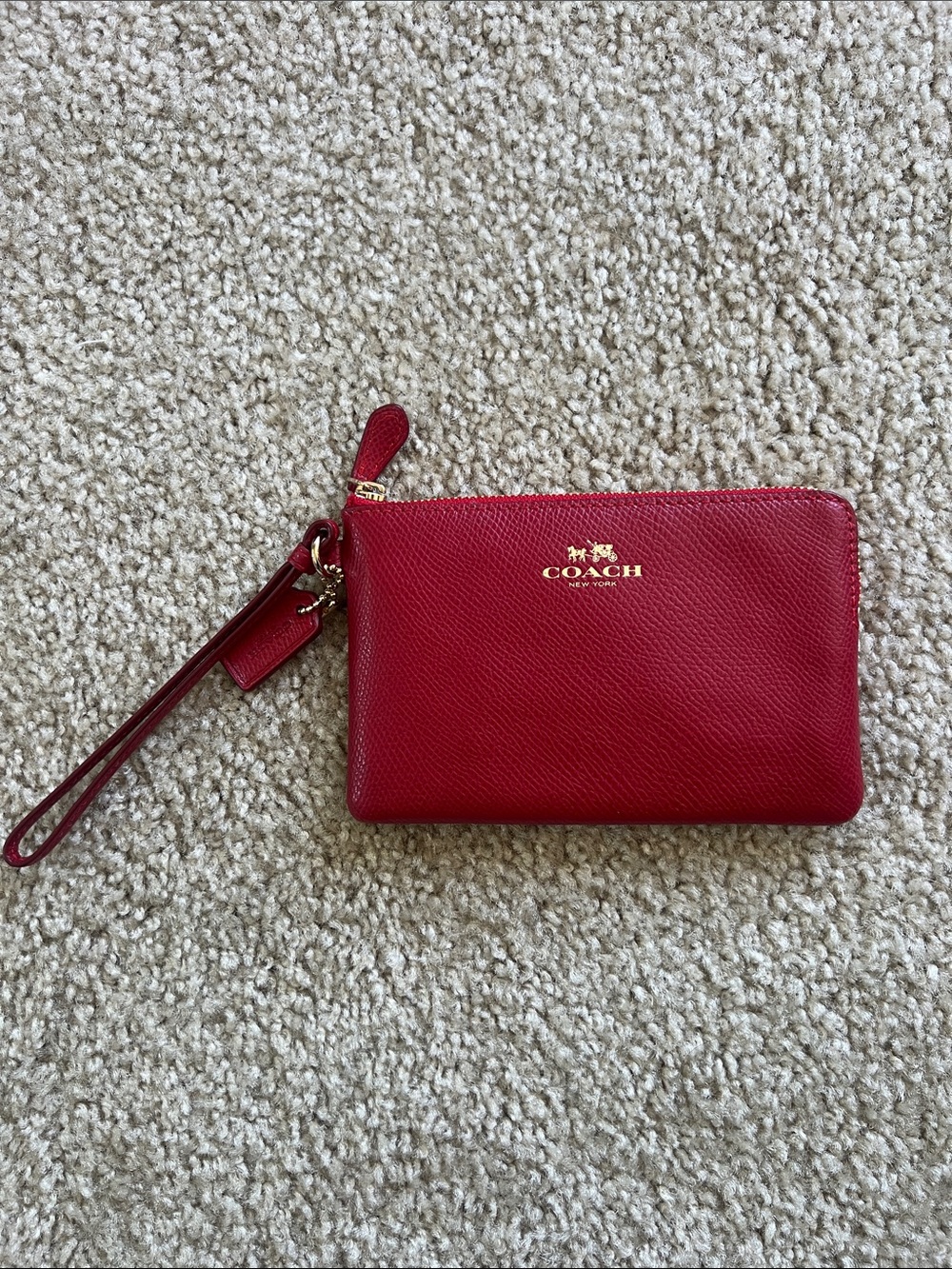 Coach Red Leather Wristlet with Gold Logo - NWOT